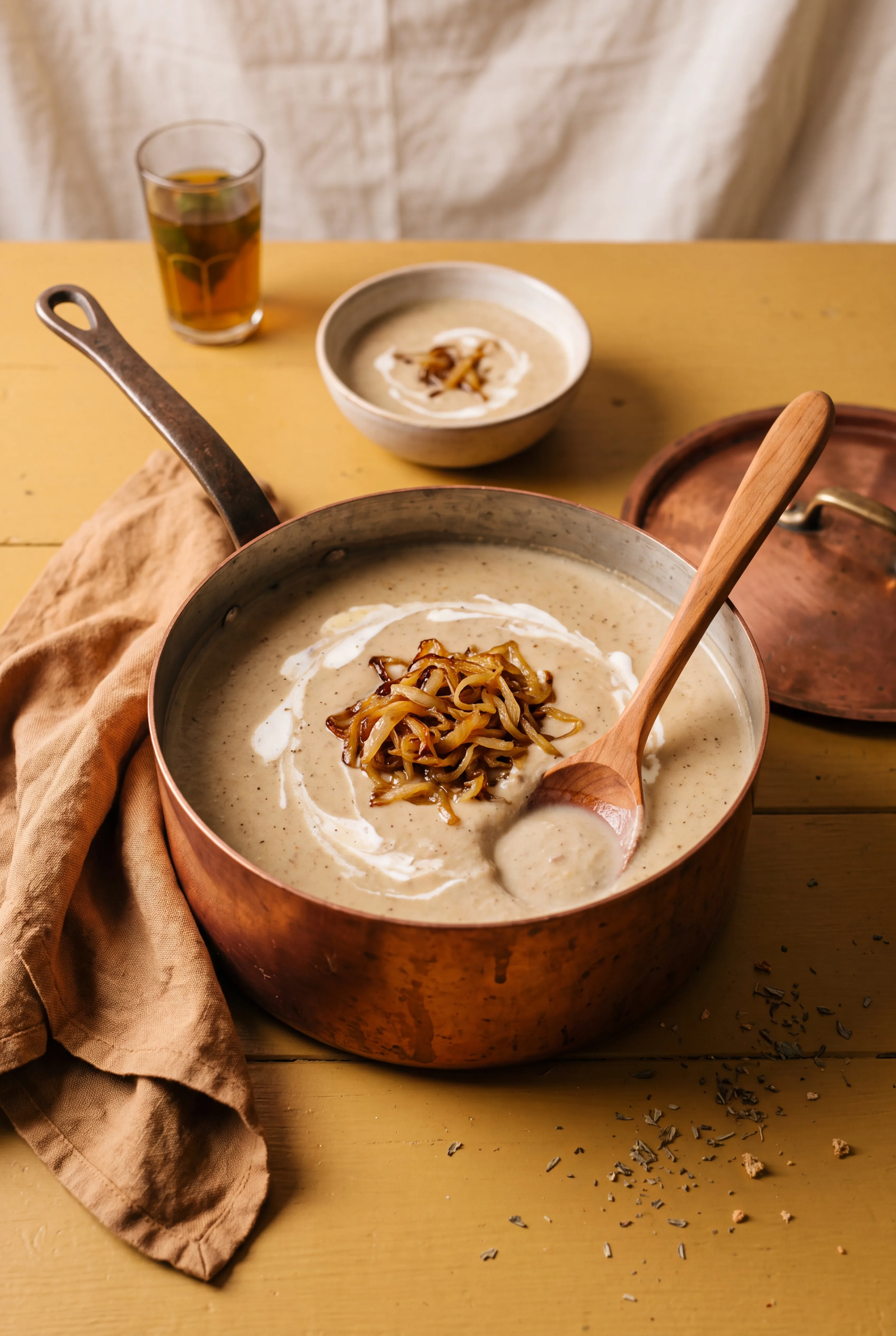 Velouté de champignons aux oignons caramélisés