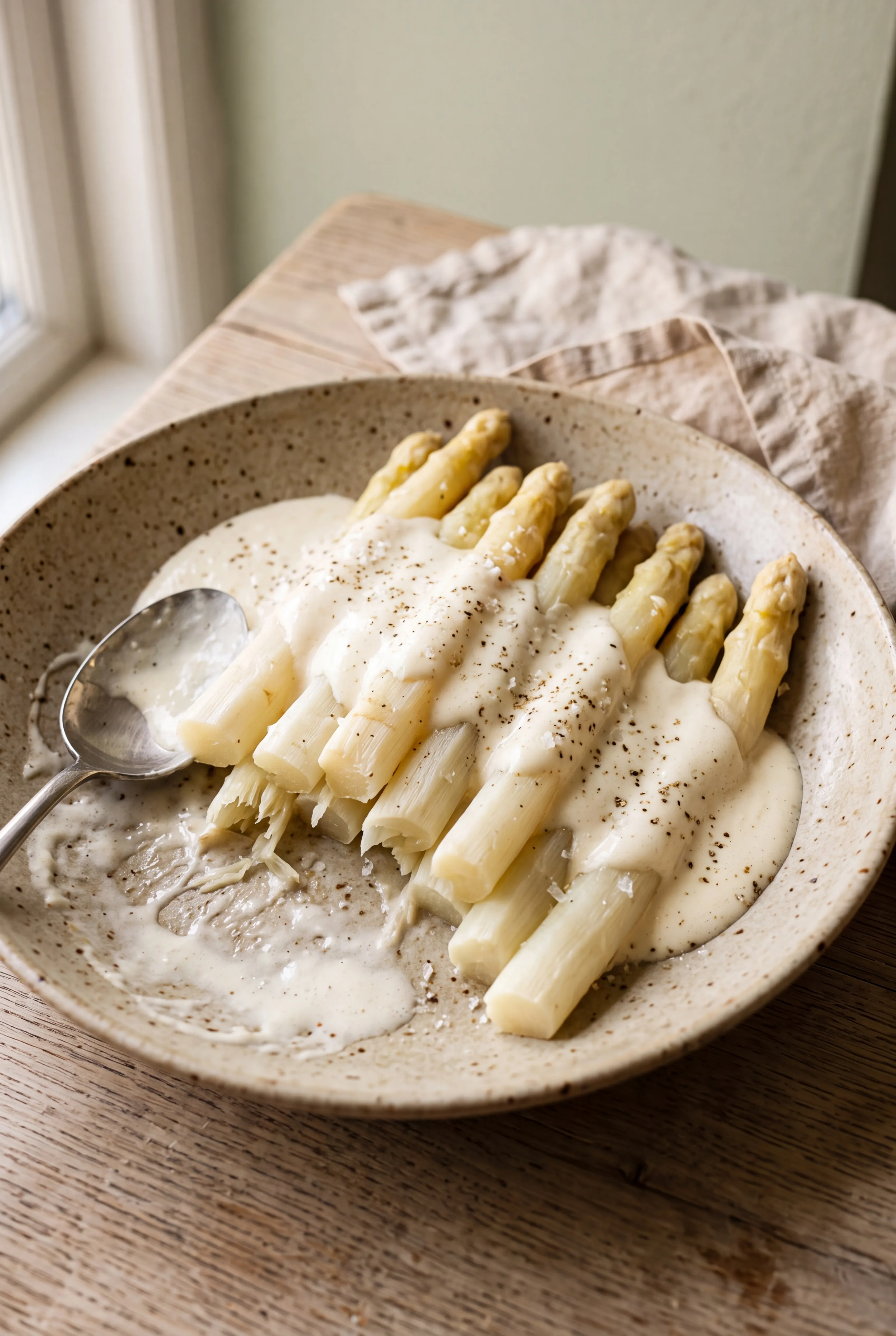 Asperges blanches sauce mousseline