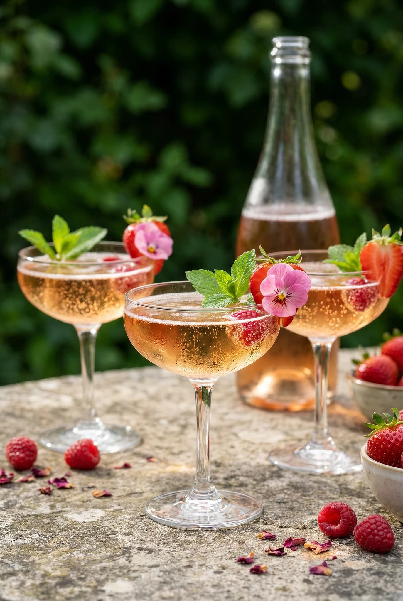 Cocktail rosé pétillant aux framboises
