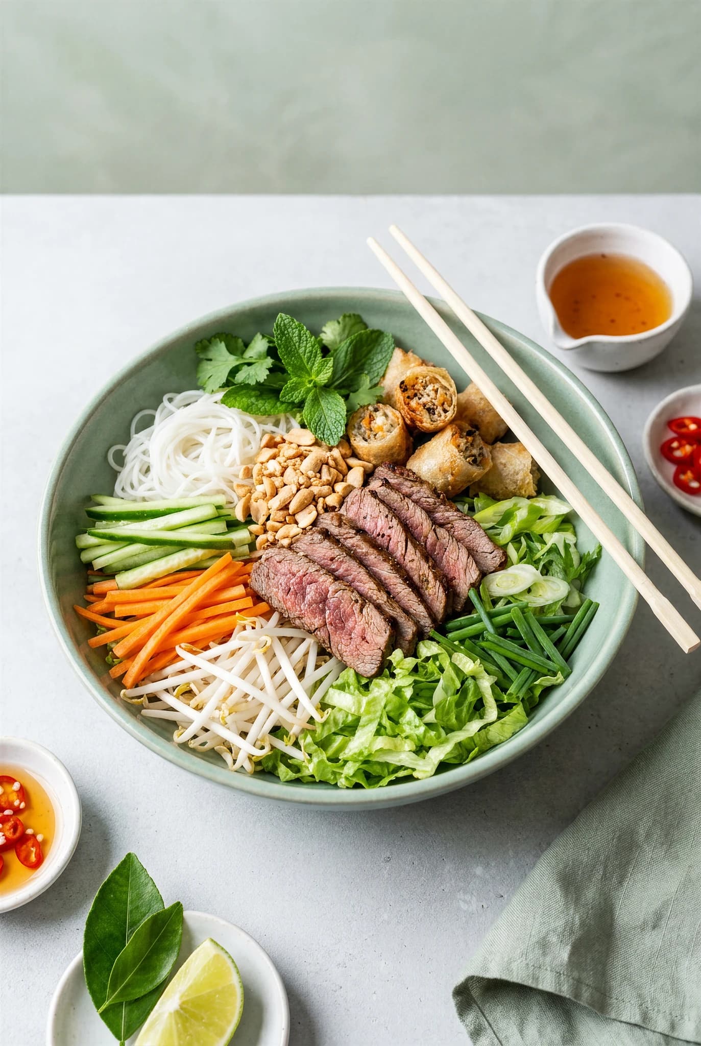 Bo bun au bœuf et nems