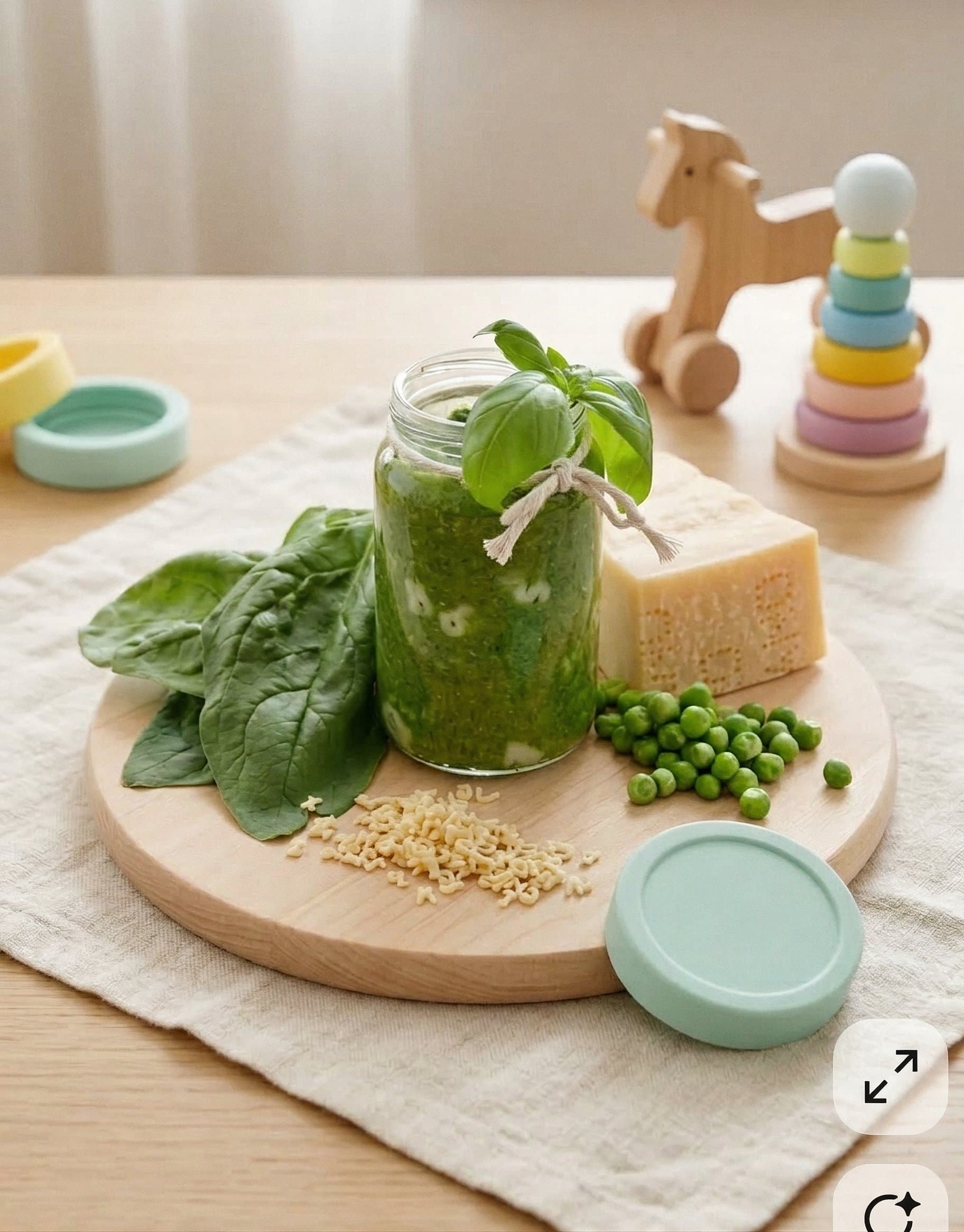 Pâtes alphabet au pesto épinard et petit pois